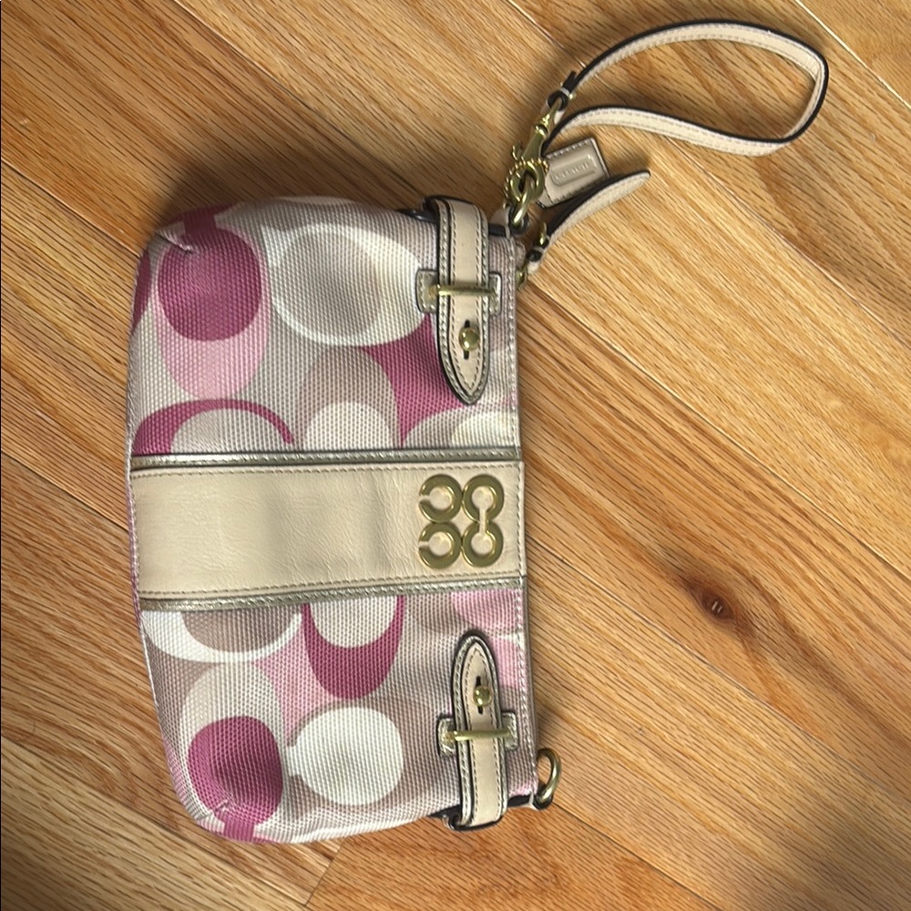 Coach Pink and Cream Polka Dot Clutch
